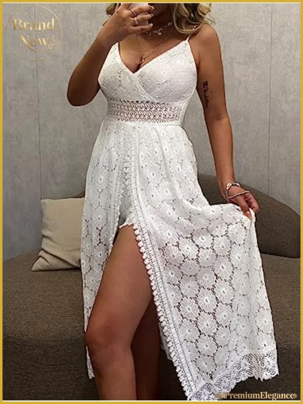 Lace Maxi Jumpsuit V-Neck Sleeveless Smocked Summer Beach Outfit